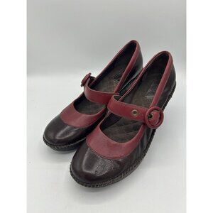 Clarks Indigo Brown Red Leather Slip On Heel Mary Jane Pump Women Shoe Size 9M